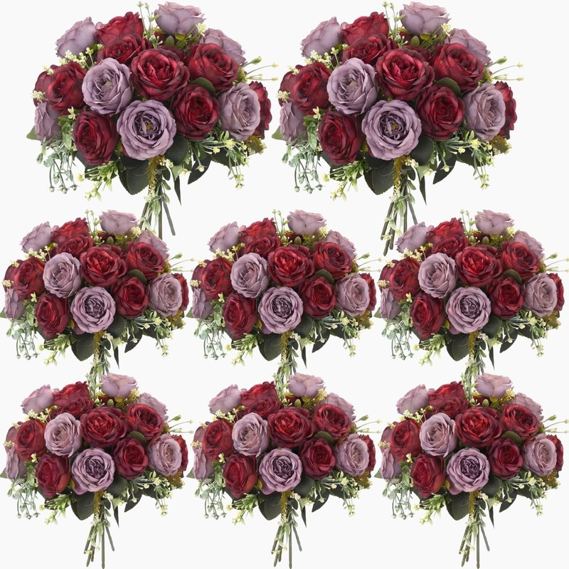 Geosar 8 Bundles Artificial Silk Peony Flowers Fake Bouquet Faux for Decoration