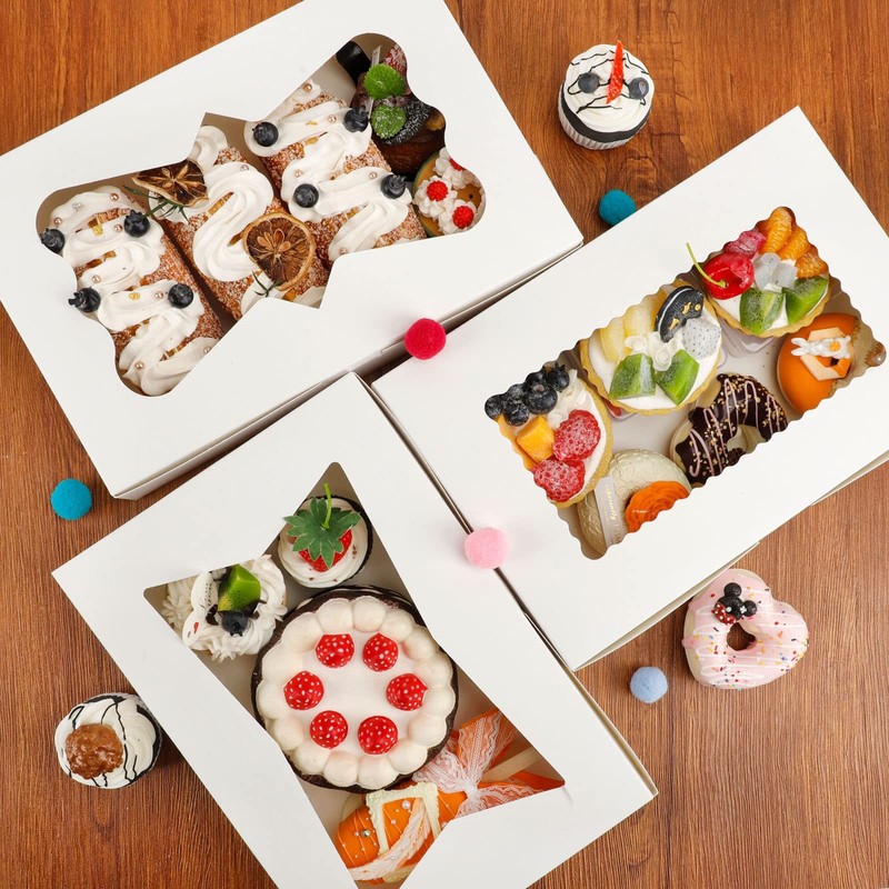 48pcs Bakery Boxes,12x8x2.5 Inches Cookie Boxes with 3 Style Window for Choco... gallery