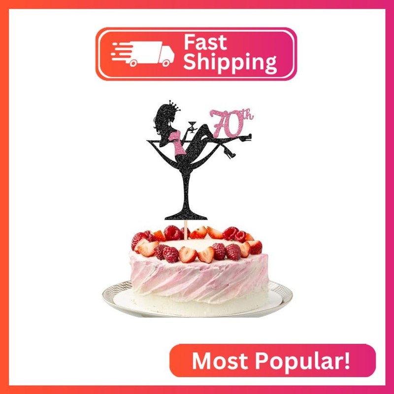 1 PCS Sitting Girl Cake Topper Glitter Seventy High Heel Girl 70th Birthday Cake