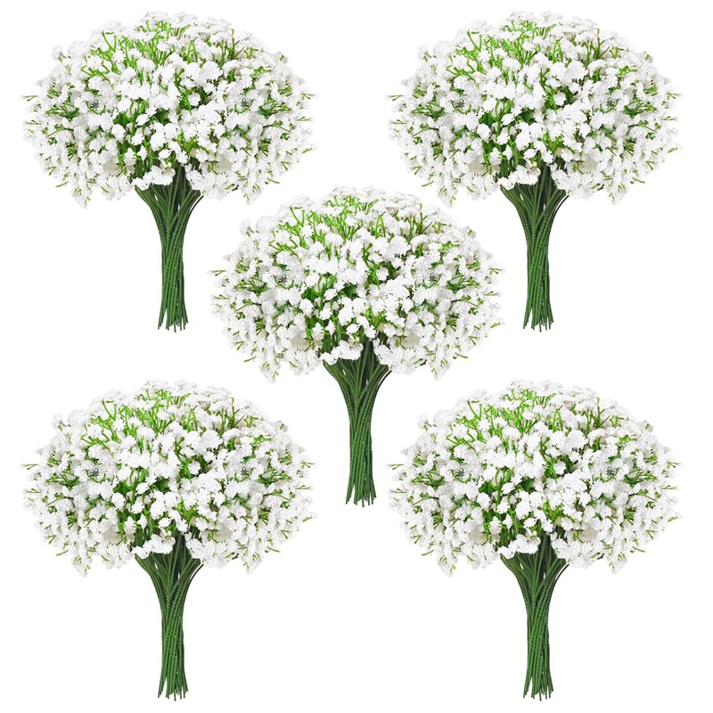 100 Pcs Real Touch Babys Breath Artificial Flowers, White Fake Flowers Baby Brea