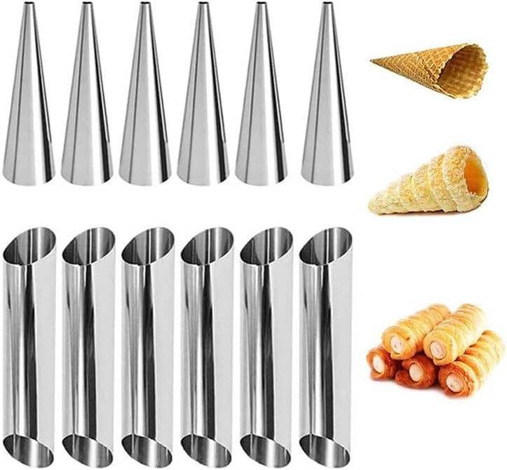 12pcs Cream Horn Molds, Stainless Steel Cannoli Forms Tubes Kits, Baking Cones,