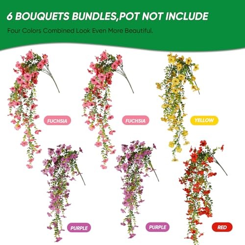 6 Bundles Artificial Flowers for Outdoors, UV Resistant Fake 4 Multicolor gallery