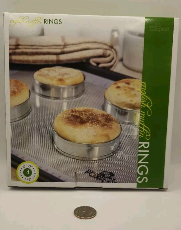 English Muffin Rings Set of 4 Fox Run Tin-Plated Steel 3.75” Round NIP