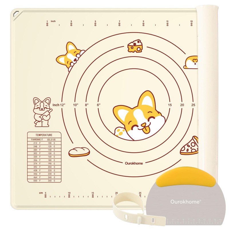 Ourokhome Silicone Baking Mat Sheet and Pastry Dough 20″L x 16″W, Beige