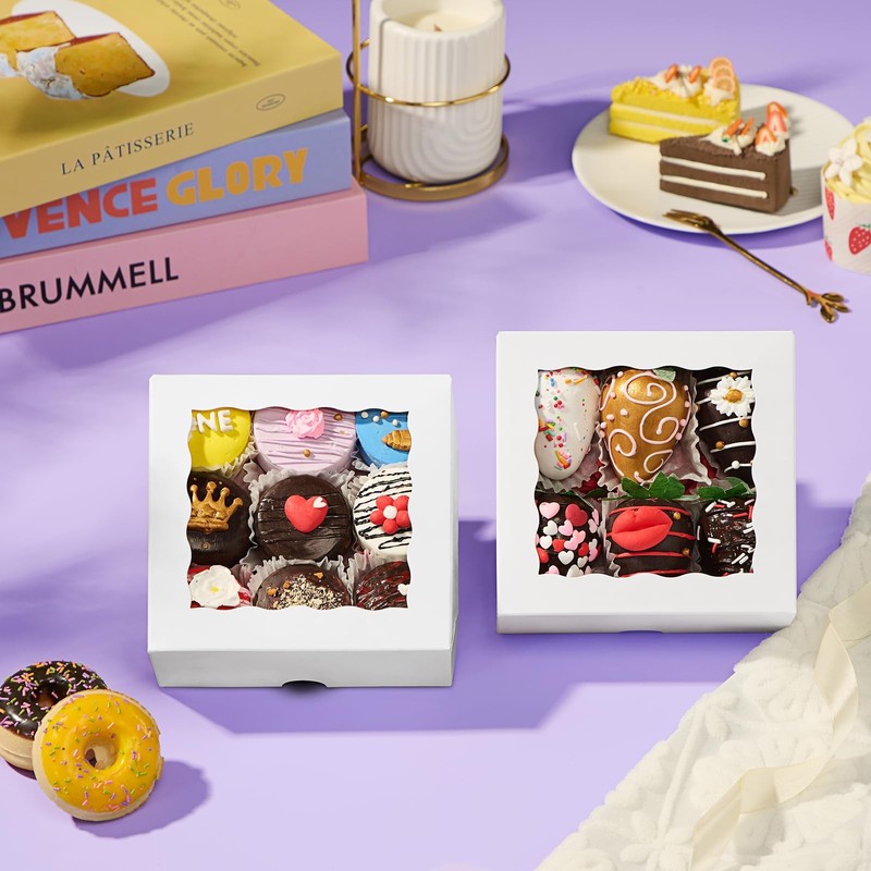 50 Pcs 5x5x2Inches Boxes for Baked Goods Bakery Boxes with Window for Treat, ... gallery