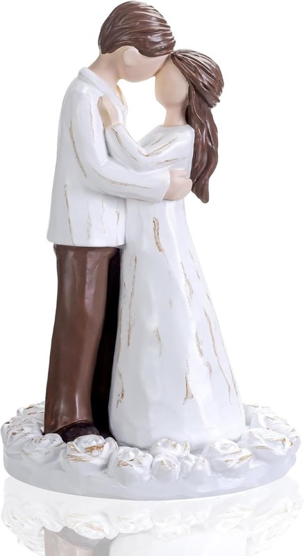 Wedding Cake Topper Bride & Groom – Hand-Painted Resin Embracing Sculpture – NIB
