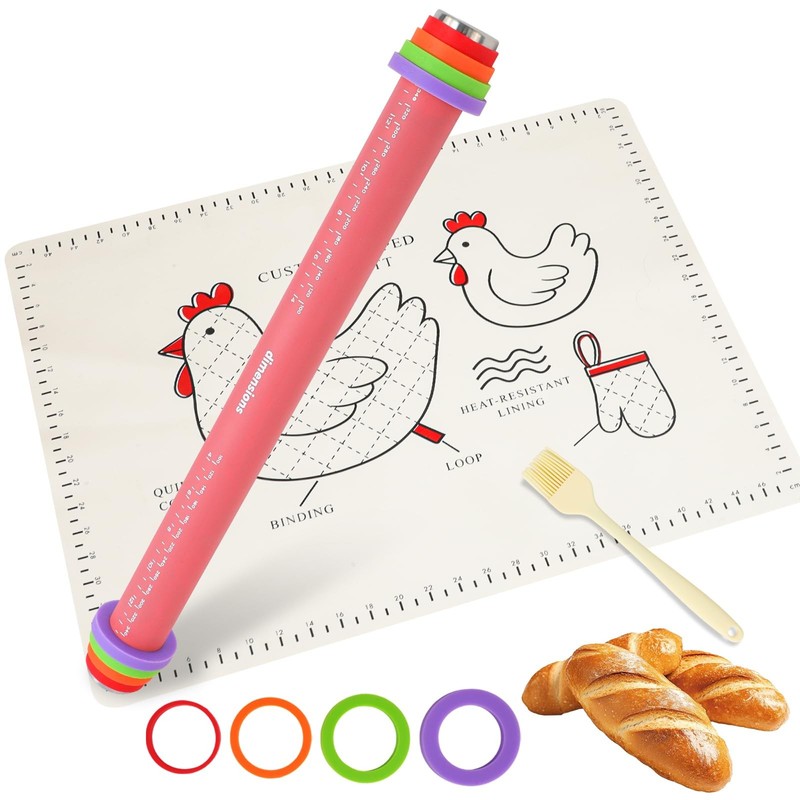 3 Pcs Adjustable Rolling Pin Set with Thickness Rings,15 Inch Silicone Rollin…