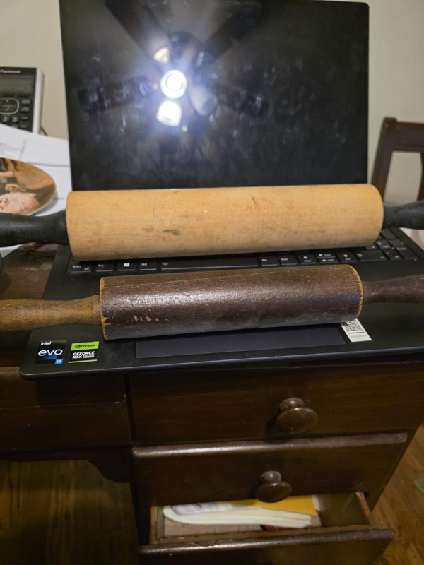 Set of 2 Wooden Plain Rolling Pins with Handles, Brown & Dark Brown, Solid