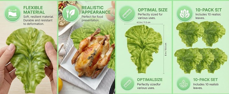 15pcs Artificial Lettuce Leaves, Fake Green Leaf Lettuce PVC gallery