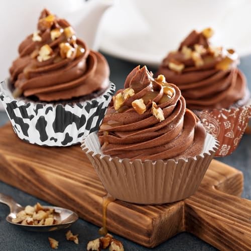 600 Pcs Cupcake Liner Paper Baking Cups Brown Bandana Cow Print Western Cowboy gallery