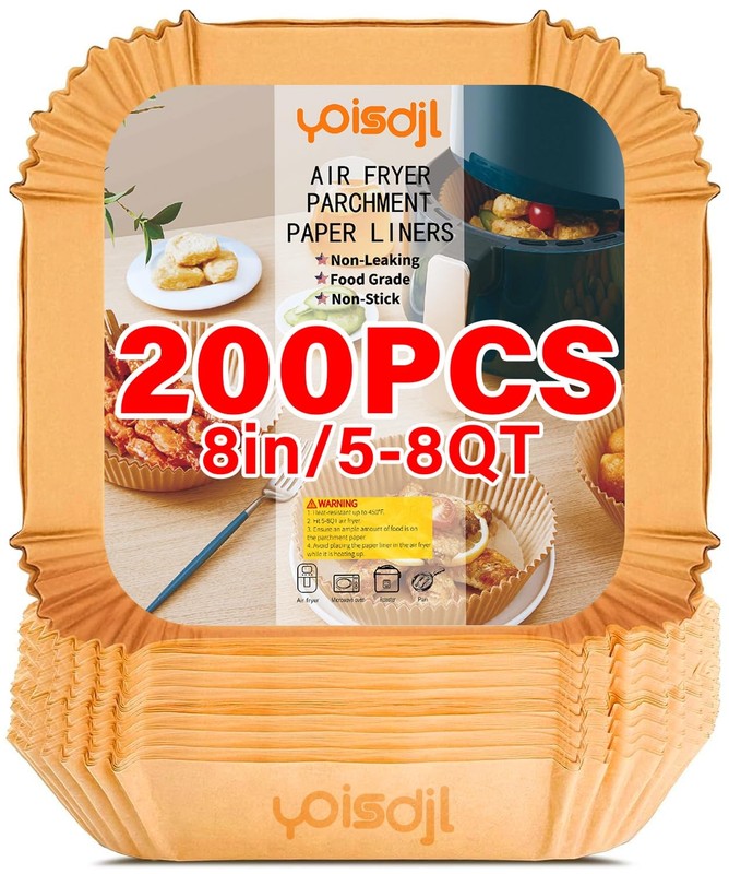 200pcs Air Fryer Liners Disposable, Liners, 8.7″ Square 8, Yellow