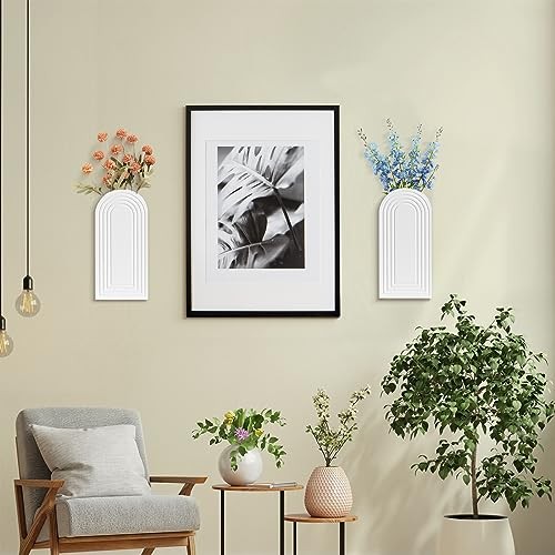 Wall Planter for Indoor Plants, Wood Wall Decor Hanging Planter, White-2pcs gallery