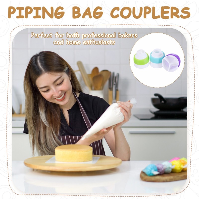Piping Bag Couplers, 3Pcs Single Hole and 3Pcs Triple Hole Baking Tools, Green gallery