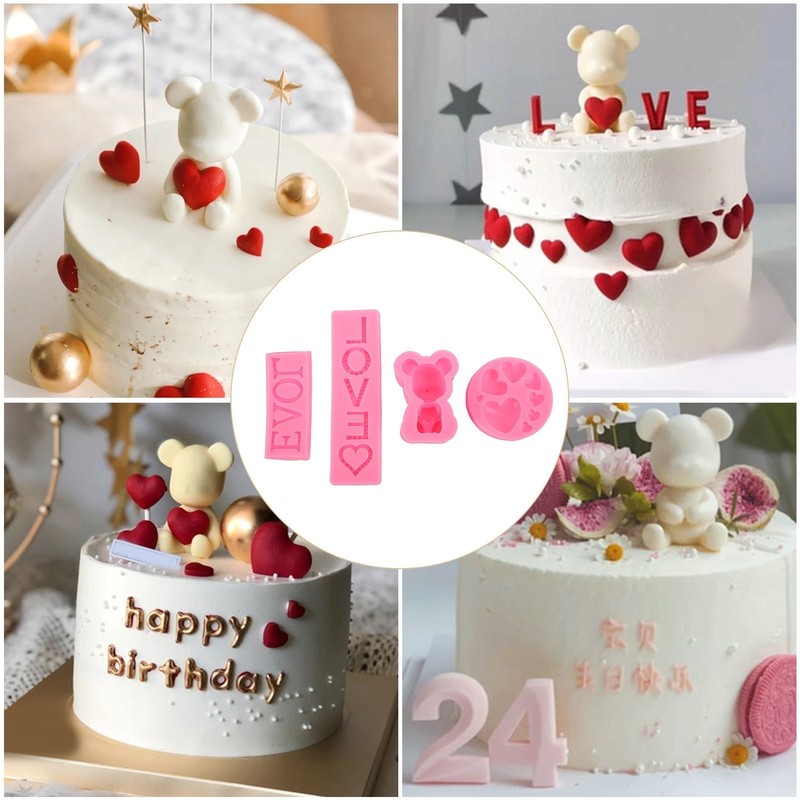 4PCS Silicone Fondant Mould Pink High Temperature Resistant Cupcake Topper Mold