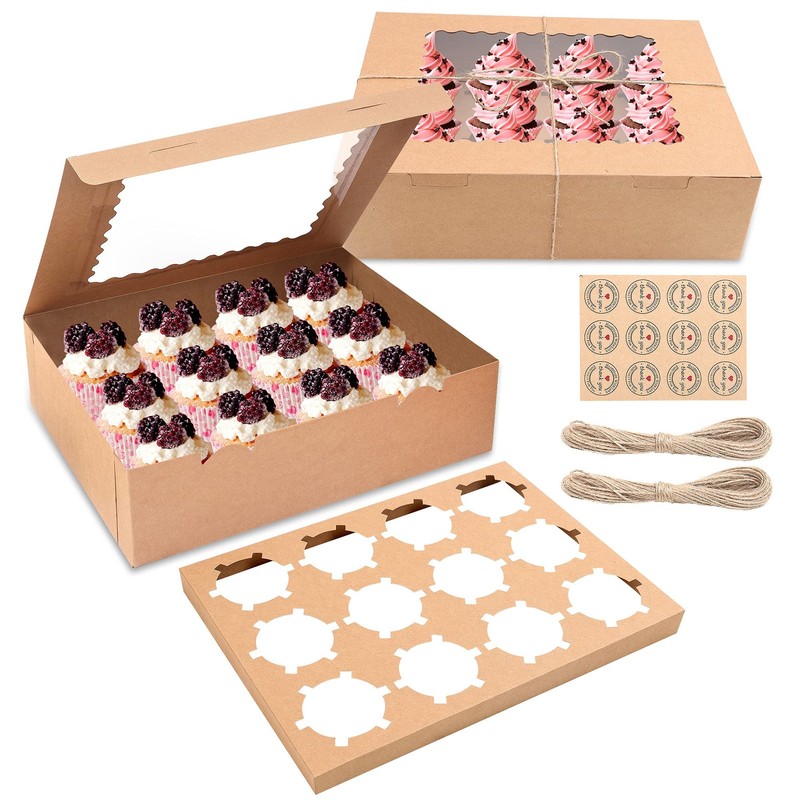 10-Set Cupcake Boxes, 13x10x3.6 inch Brown Cupcake Boxes 12 Count, Hold 12 St…