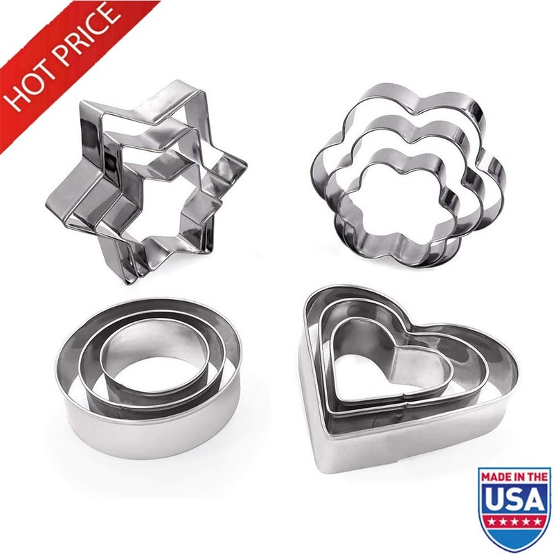 12PCS Shapes Cookie Cutters Baking Set Stainless Steel Kitchen Baking