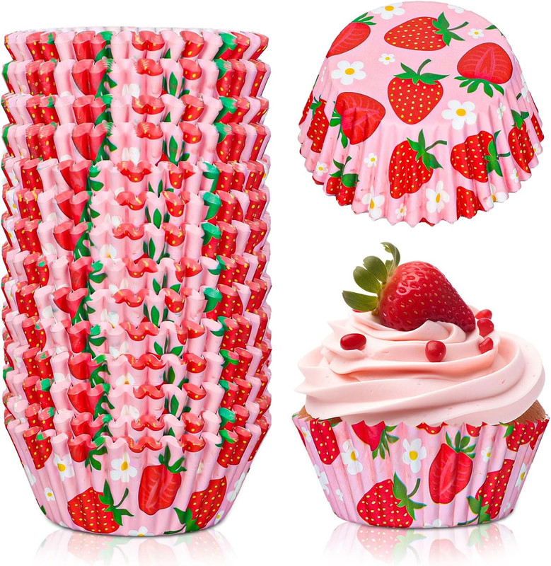 300Pcs Strawberry Cupcake Liners Strawberry Baking Cups Pink Summer Fruit Theme gallery