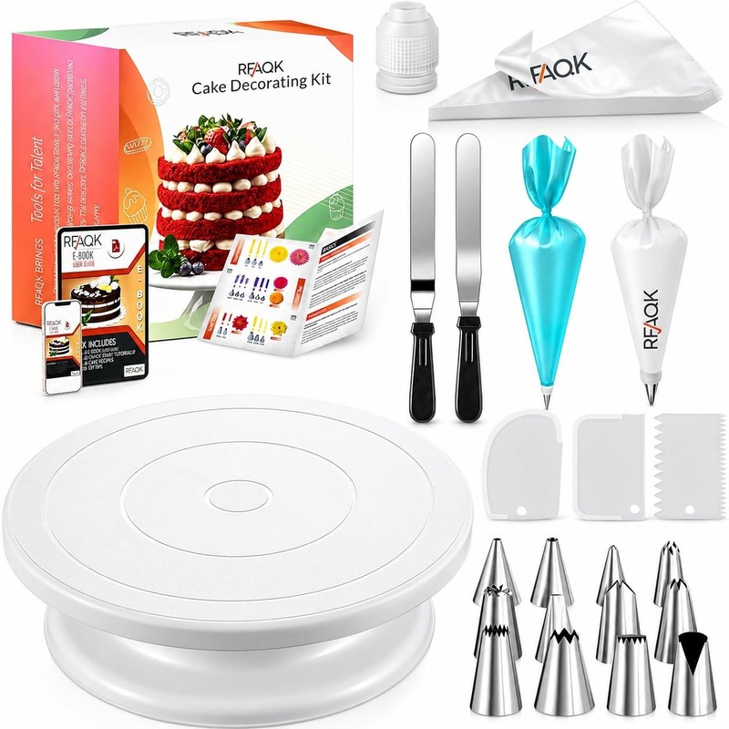 72 PCS Cake Decorating Supplies Kit Turntable Piping Tips Spatula Set