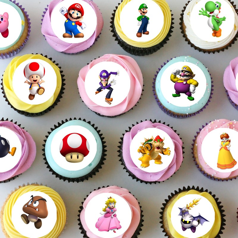 Super Mario Cart Bros Pre-cut Mini Edible Icing Cupcake or Cookie Toppers