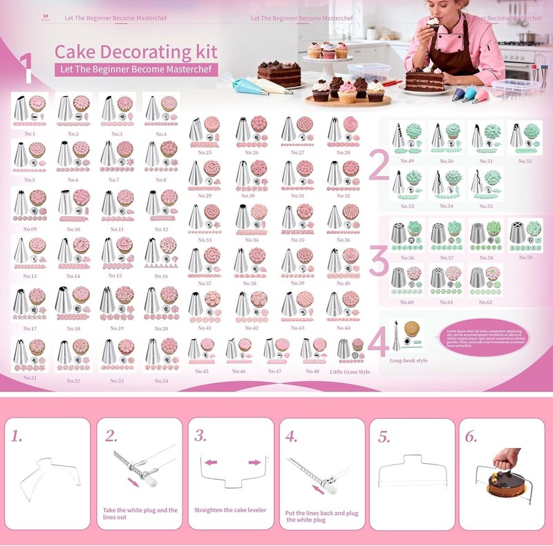 Cake Decorating Kit with Turntable and Springform Pans, Numbered Piping Tips gallery