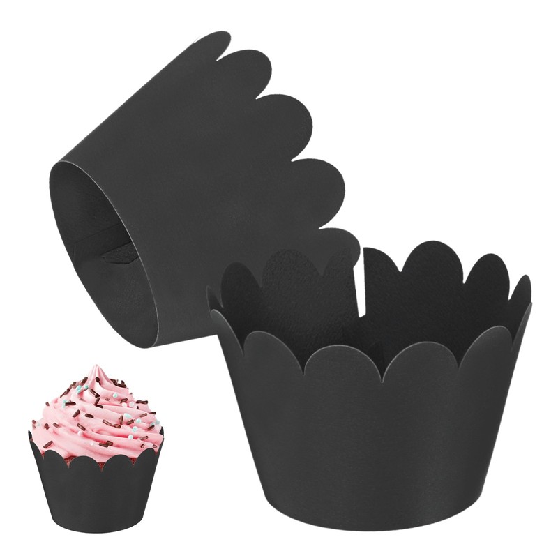 100-Pack Wave Cupcake Liners, Baking Cups for Wedding/Party[Black]