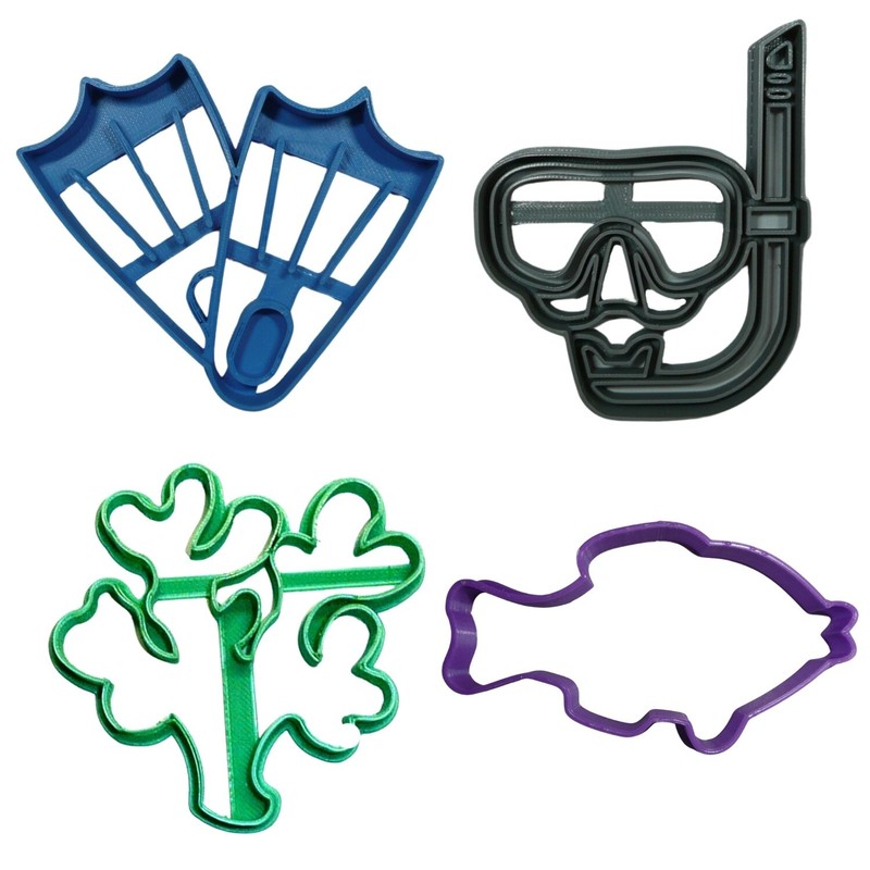 SNORKELING MASK FLIPPERS REEF FISH SET OF 4 COOKIE CUTTERS MADE IN USA PR1978