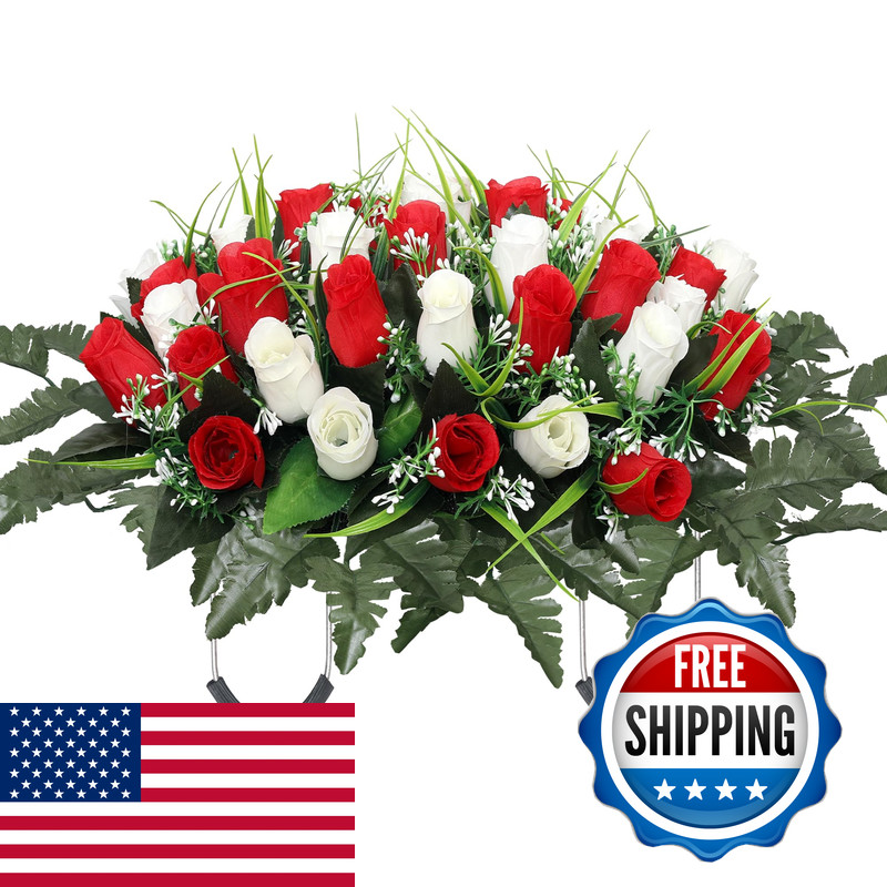 Qsbofost Artificial Cemetery Flower Headstone Flower Saddle Grave Rose Flowers