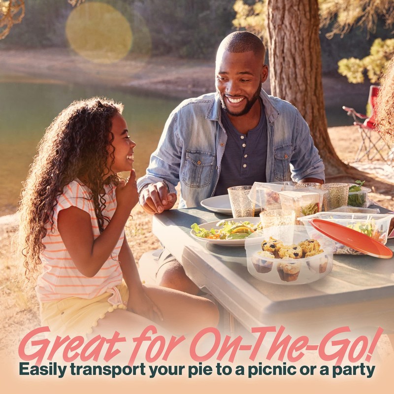 Pie Carrier Cake Storage Clear Container with Red Lid | 10.5" Large Round gallery