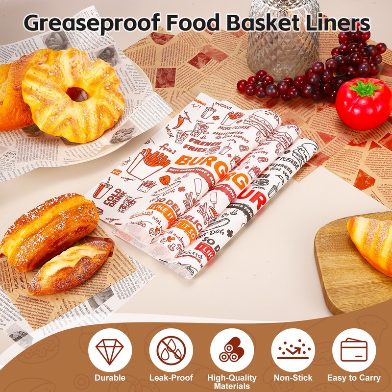 50Pcs Sandwich Wrapping Paper, 6.3x6.3" Food Basket Liners, White (Newspaper) gallery
