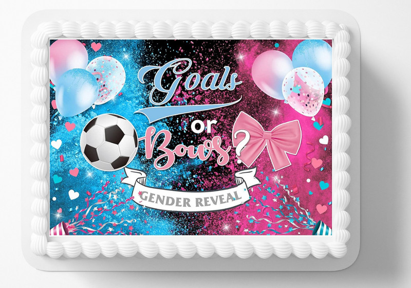 Goals Or Bows Soccer Gender Reveal Edible Image Personalized Edible Cake Topper