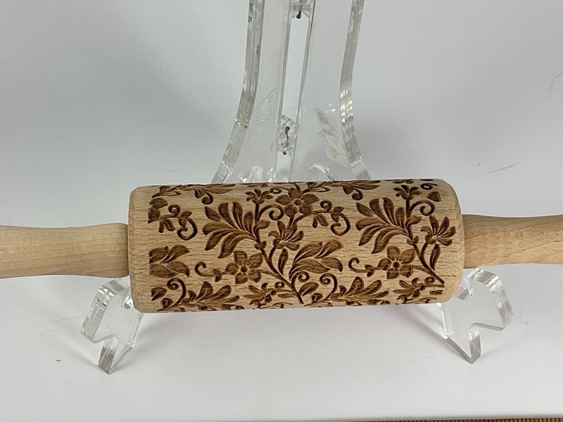 Algis Crafts 9” Textured Embossed Dough Rolling Pin Floral