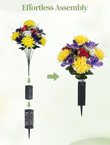 Artificial Memorial Flowers for Cemetery: 2 Pcs Cemetery Flowers for Grave gallery
