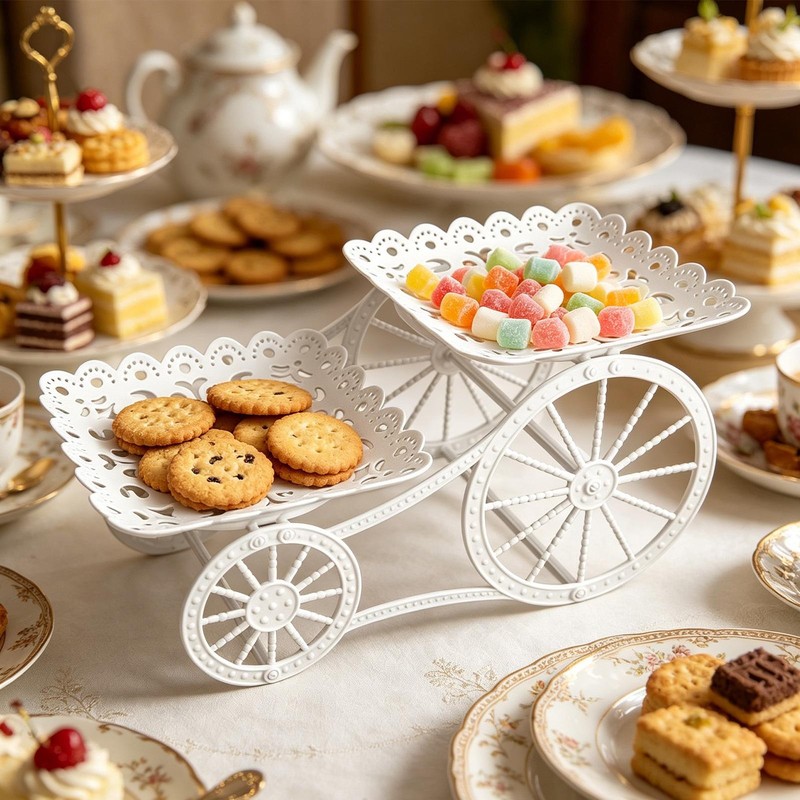 A double-layered fruit platter shaped like a horse-drawn carriage Cake Stand gallery