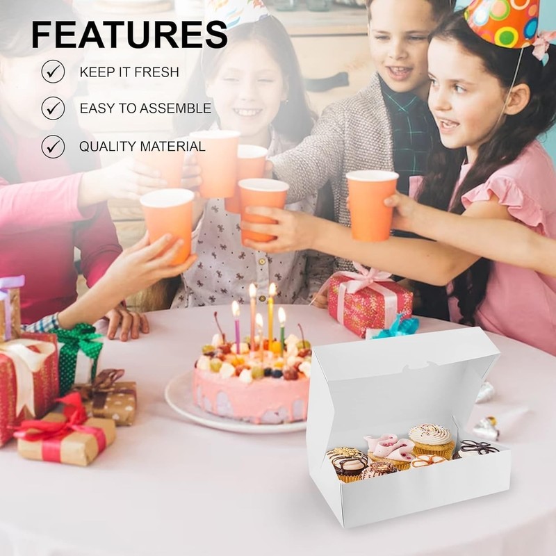 MT Products White Donut Boxes - 14" x 10" x 3.5" White Bakery Box - Pack of 125 gallery