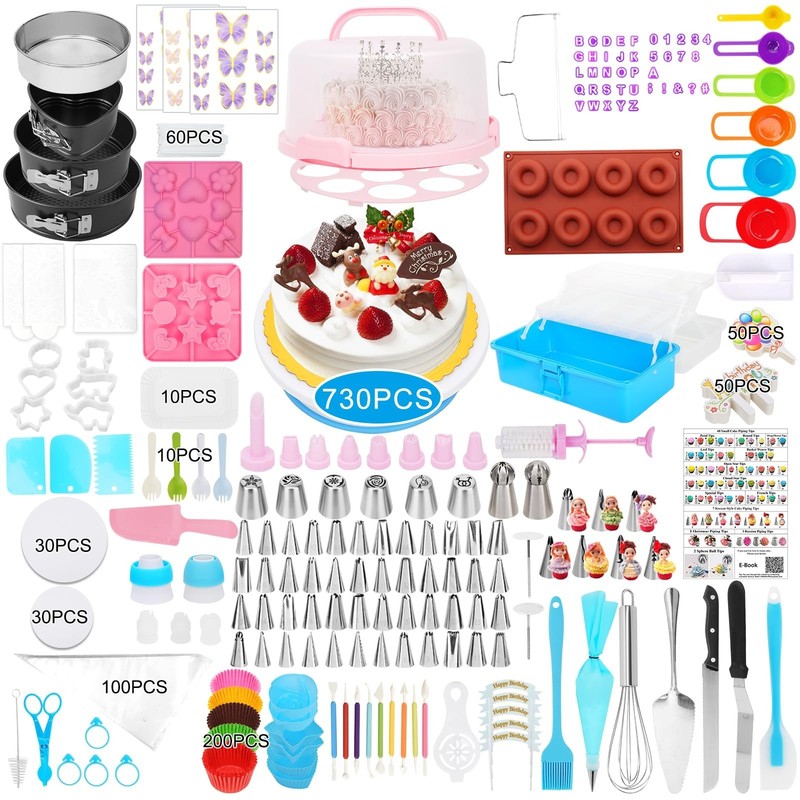Ultimate Cake Decorating Kit - 730 Pcs Cake Pop Supplies, Turntable, Piping Bags gallery