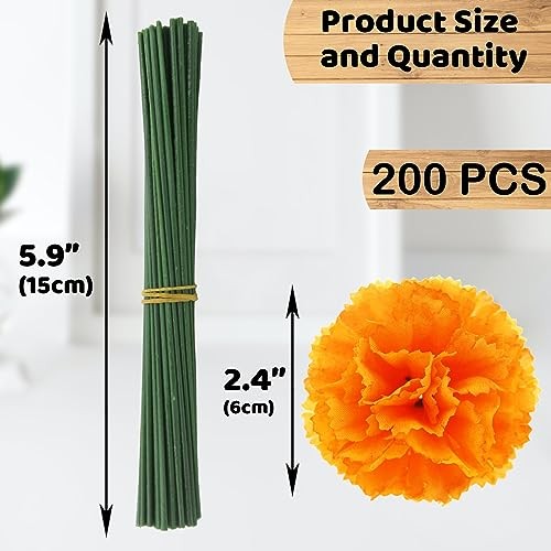 Pcs Marigold Flower Heads Bulk, Silk Marigold Heads with Stems 200 Orange gallery