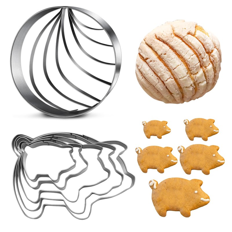 Concha Cutter Mexican Bread Mold 4.1 Inch with 5 Sizes Pig Cookie Cutter Set,…
