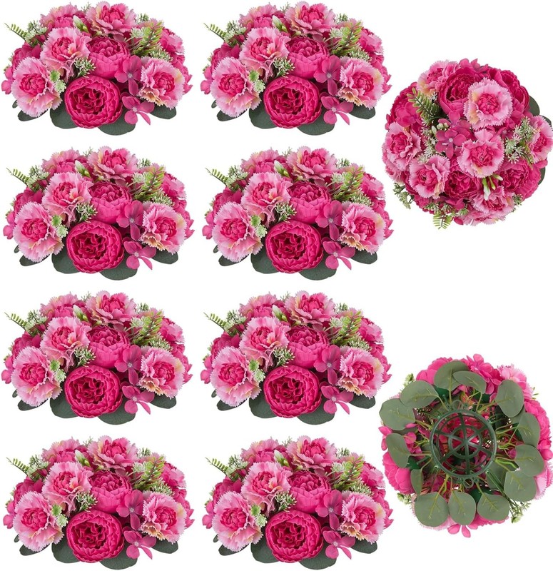 Faux Peony Flowers centerpieces: 10pc 9.5 Inch Hot Pink Floral