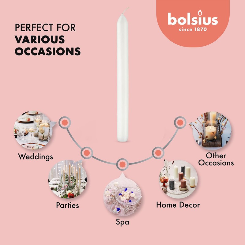 BOLSIUS 10 Count Household White Dinner Candles - 9 Inches - 9 Inches, gallery