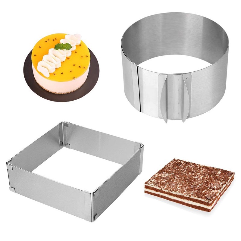 Adjustable Cake Ring 2 Pack, 6 to 12 Inch Stainless Steel Mousse Cake Mold Ri…