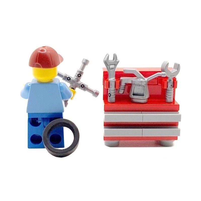Genuine LEGO Car Mechanic Cake Topper Decoration Garage Man Work Bench & Tools gallery