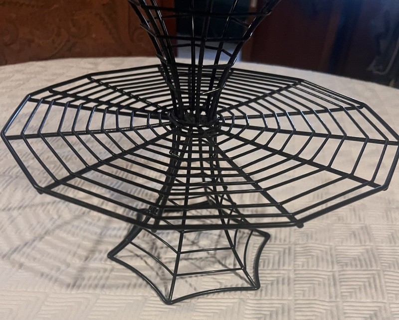 Spider Web 2 Tier Cupcake Stand Black Wrought Metal Excellent Condition gallery