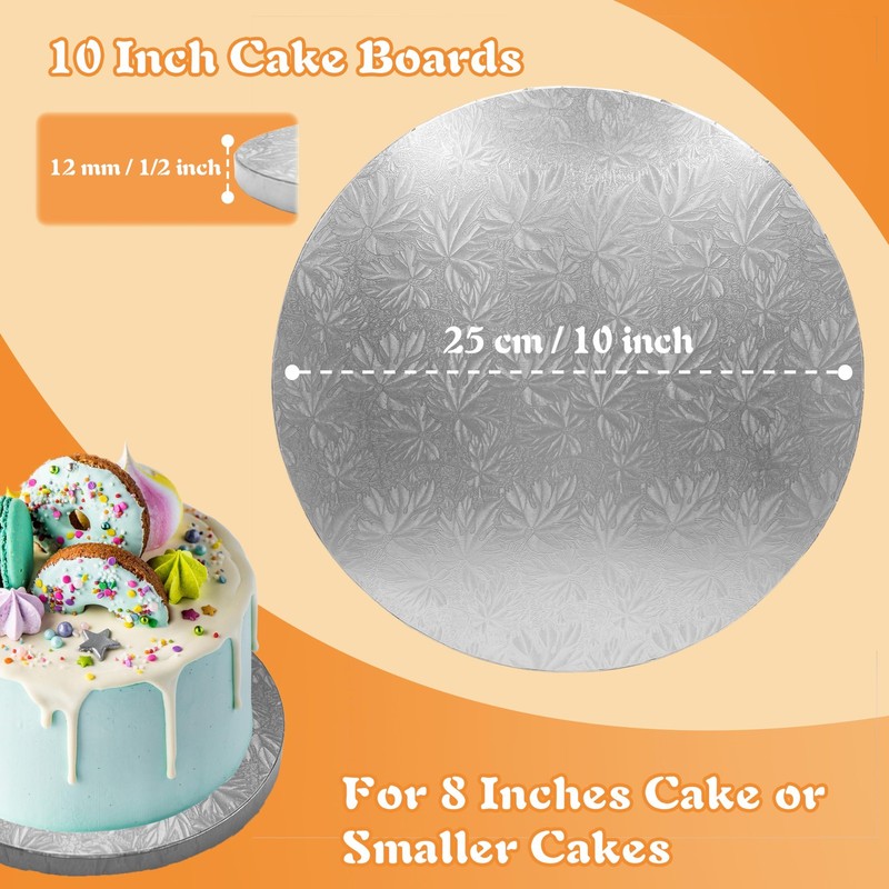 Silver Round Cake Boards 10 Inch 1/2 Inch Thick Sturdy Greaseproof Base 4 PCS gallery