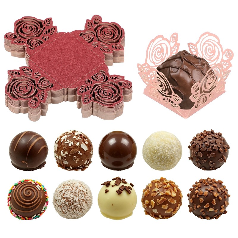 50pcs Rose Shaped Truffle Cupcake Pirottini, Pink/Red, 1.4×1.4″