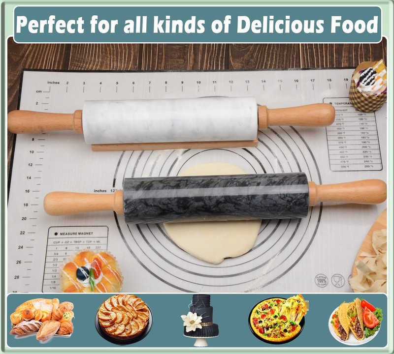 Marble Rolling Pin with Wooden Cradle Thick Handle Set for Baking,18.5 inch P... gallery