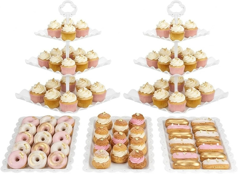 5 Piece Cake Stand Set with 2 X Large 3-Tier Cupcake Stands, 3 X Appetizer Trays