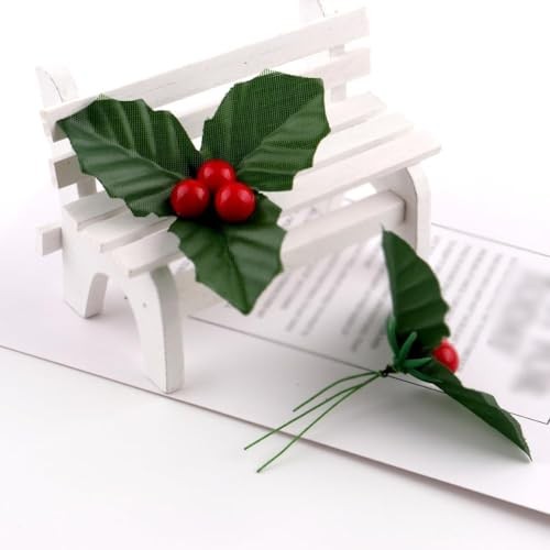 10Pcs Christmas Holly Berries Faux Berry Flowers with Leaves Xmas Berry Red gallery