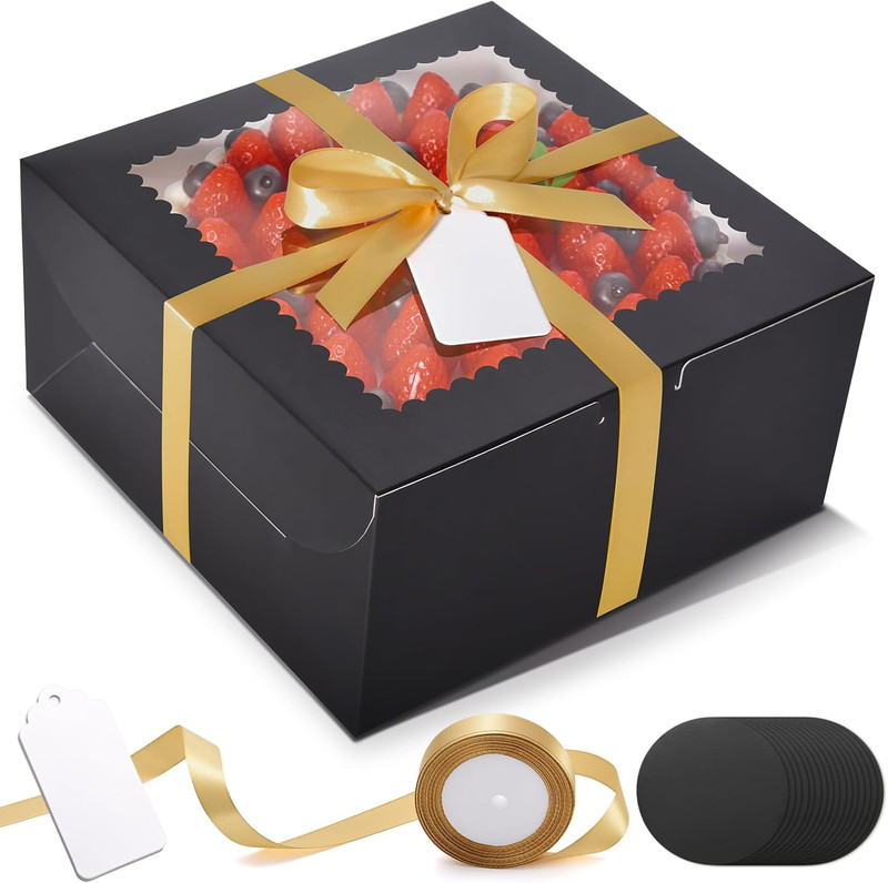 32Pcs 10 Inch Cake Boxes with Cake Boards (16Pcs Black Cake Boxes, 16Pcs Cake Bo gallery