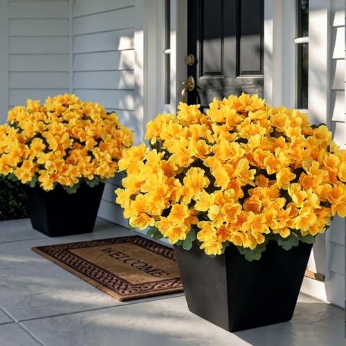 Bundles Artificial Camellia for Front Door Outside – Faux UV 8 Yellow