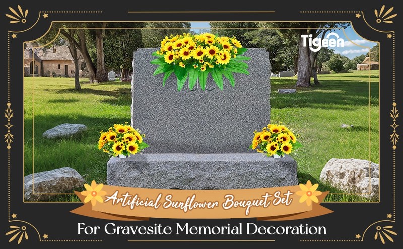 Tien 3 Pieces Artificial Cemetery Flowers for Headstone Memorial Day gallery